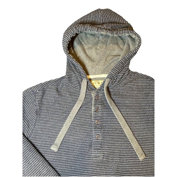 Jachs New York Navy Sustainable Fleece Hooded Henley Striped Size Medium - Picture 5 of 9